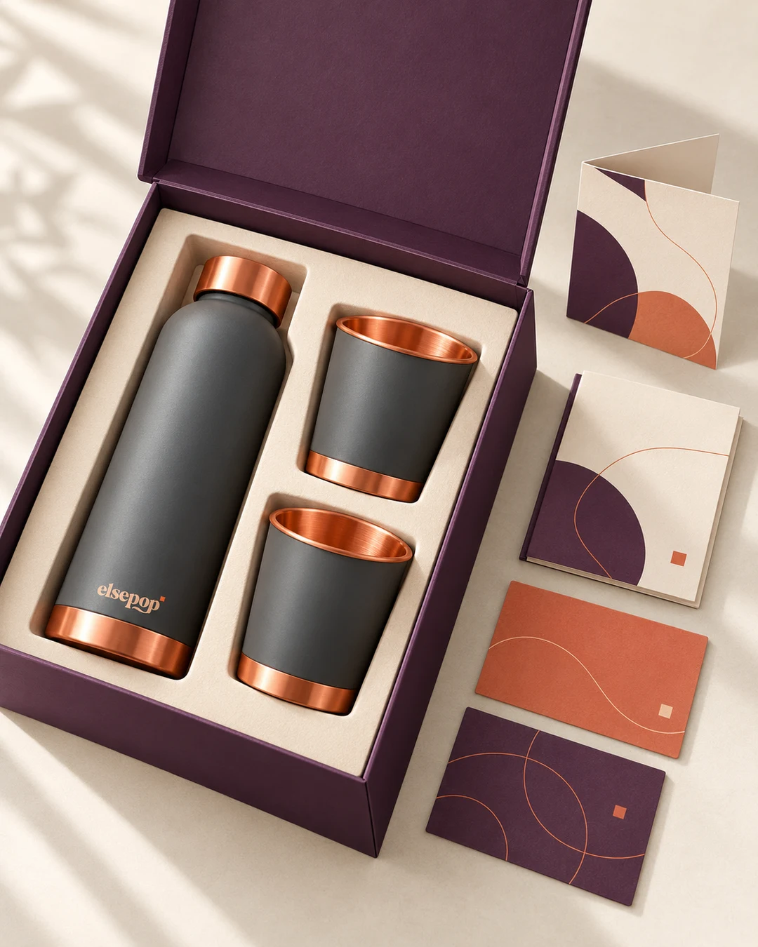 An Elsepop box opened to show a gift set, cards and product guide